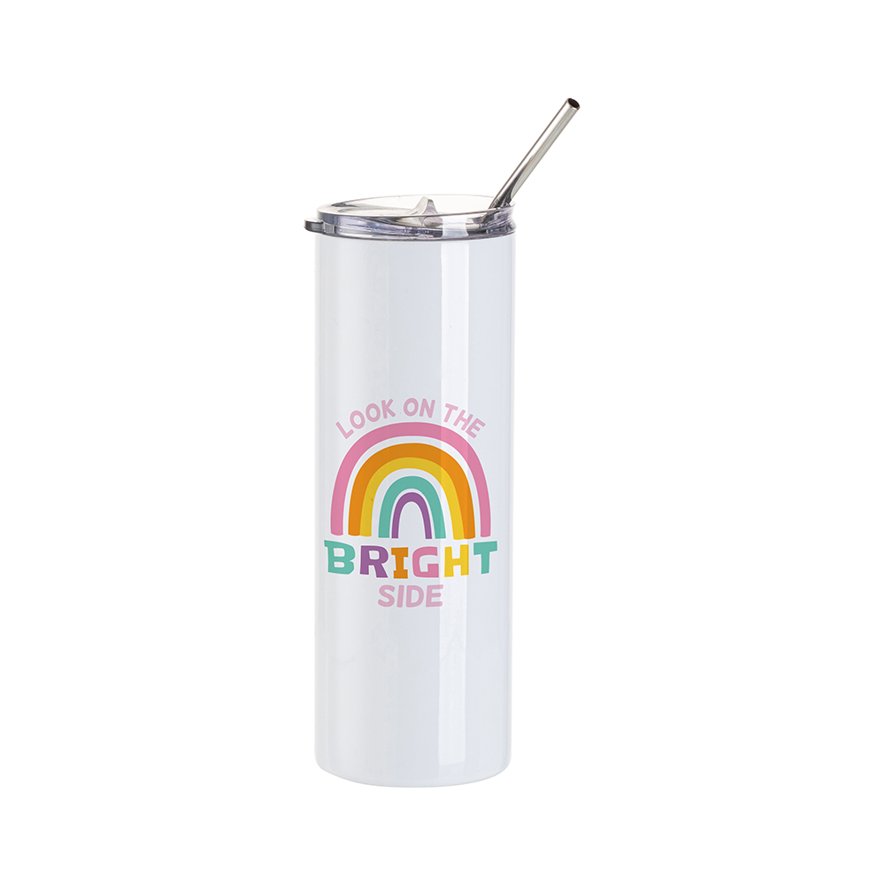 Sublimation Stainless Steel Tumbler with Straw &amp; Lid Blank, White - 20 oz/600 ml (4 Pack)