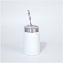 Lidded Stainless Steel Mason Jar w/ Straw, 4 Pack - White
