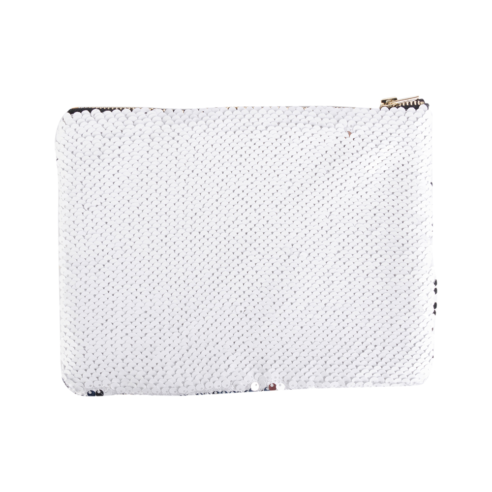 Reverse Sequin Makeup Bag / Pencil Case,  4 Pack, 6.5 x 8&quot; - White / Silver