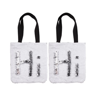 Reverse Sequin Double Layer Tote Bag, 2 Pack, 13.7 x 15" - White / Silver